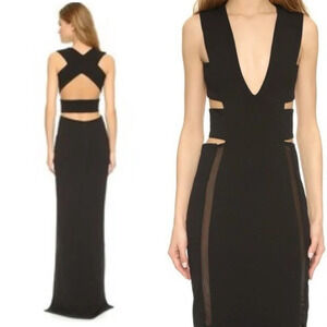 NWT Solace London Black Maxi Dress Size 10 Cutout Mesh Side Slit Gown Marvin
